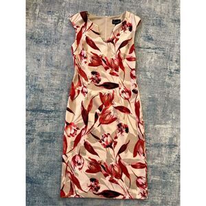 Connected Apparel Off White Taupe Red Floral Sleeveless Dress Size 4